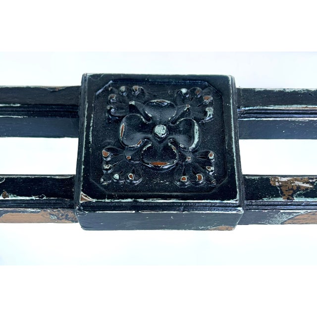 Wood Late 20th Century Distressed Painted Egyptian Revival Style Console Table With Inset Glass For Sale - Image 7 of 9