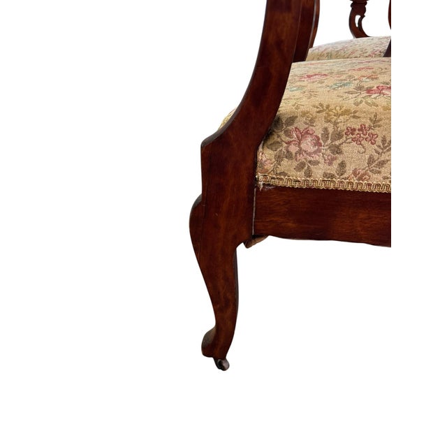 Wood Pair of French Provincial Mahogany Armchairs With Floral Upholstery For Sale - Image 7 of 11