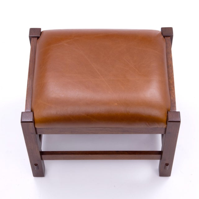 L. & J. G. Stickley Footstool Leather Oak Mission Art & Crafts For Sale - Image 9 of 10