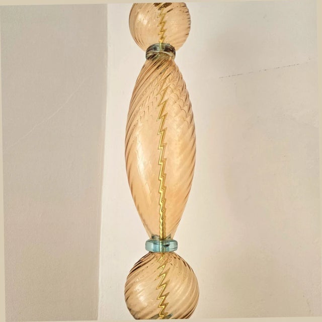 Pair of Terracotta and Blue Murano Glass Lamps 1980s For Sale - Image 4 of 11