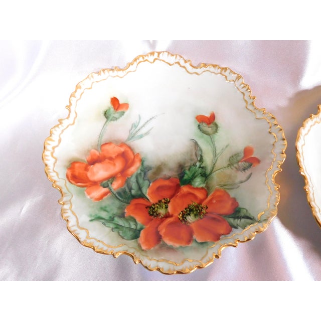 1940s Lot of Three Signed Plates With Orange Flowers For Sale - Image 4 of 6