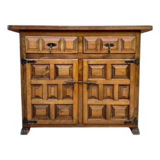 Spanish Catalan Carved Walnut Chest of Drawers, Highboy or Console, 1920s For Sale