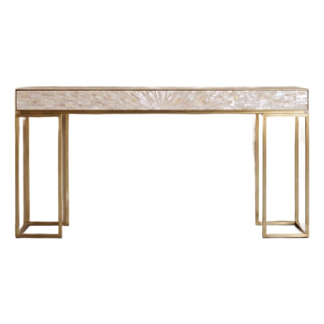 Arcana Mother of Pearl Inlay and Brass Sofa Console Table by House of Jaipur For Sale