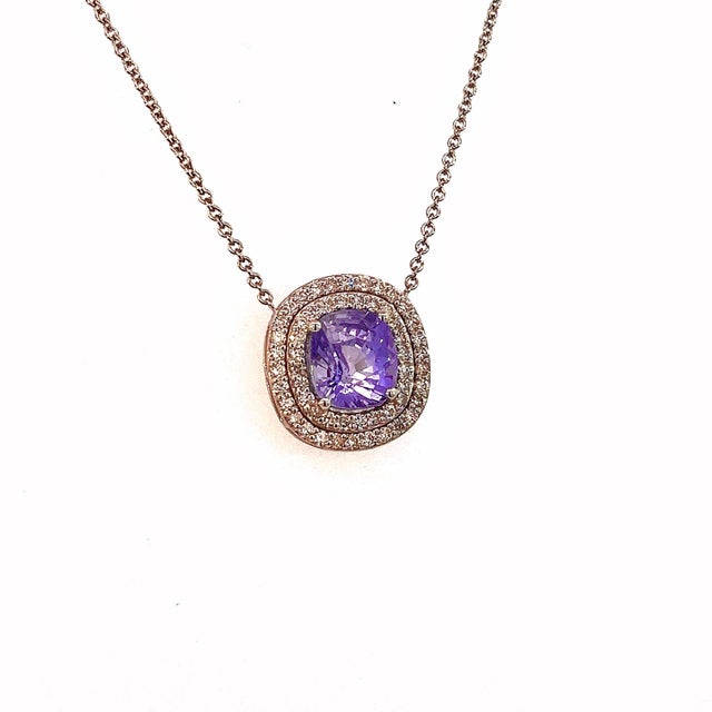 Traditional Natural Sapphire Diamond Pendant 18" 14k WG 3.84 TCW Certified For Sale - Image 3 of 12