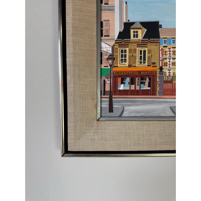 Blue Vintage Lilian Latal Folk Art Cityscape Oil on Masonite Painting For Sale - Image 8 of 11