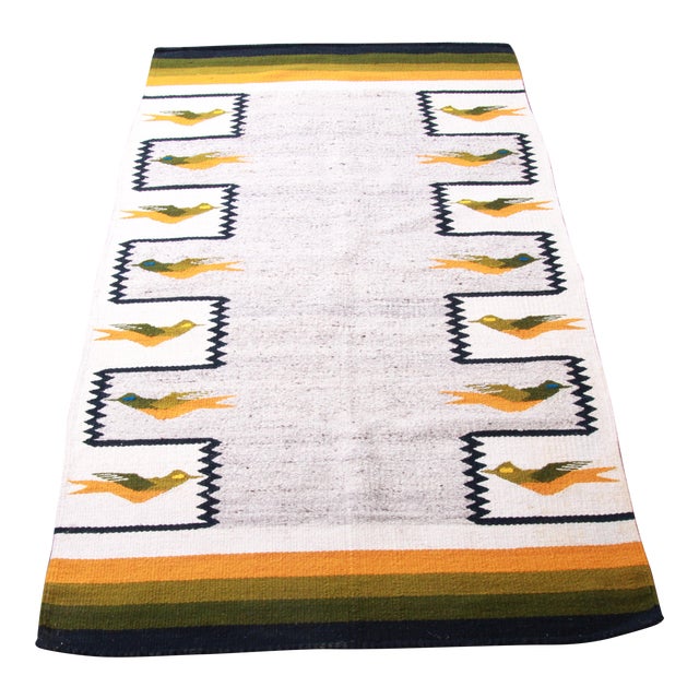 Vintage Navajo Wool Rug Or Wall Hanging With Geometric Bird Design