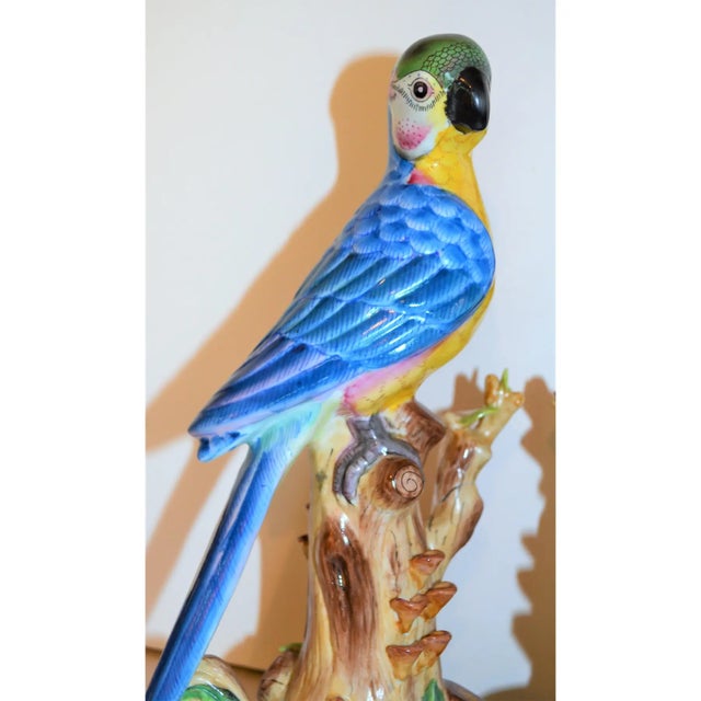 Ceramic Vintage Chinese Blue Majolica Parrot Figurines - A Pair For Sale - Image 7 of 13