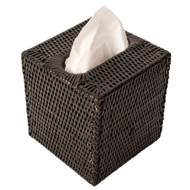 Artifacts Rattan Column Tissue Box Cover in Tudor Black For Sale - Image 4 of 7