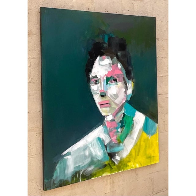 Vintage Boho Original Oil Portrait on Canvas Painting For Sale - Image 10 of 12