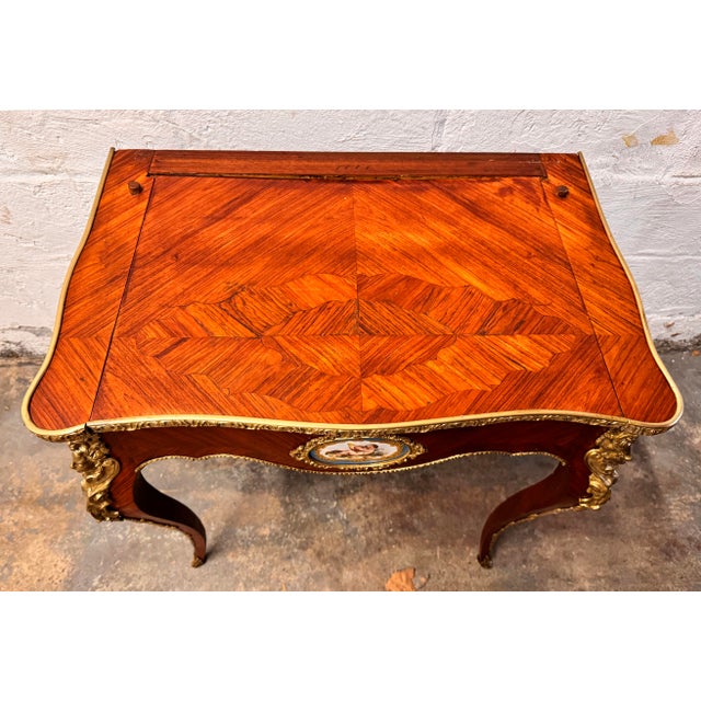 Antique French Louis XV Style Inlaid King Wood Ladies Writing Desk For Sale - Image 17 of 18