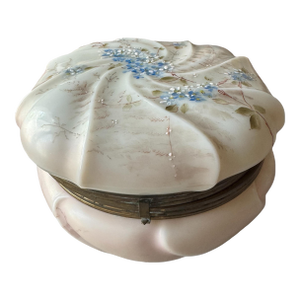 Antique Victorian Wavecrest Style Floral Decorated Art Glass Dresser Box
