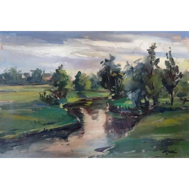 Landscape with a river. 1947. Oil on cardboard, 50x72 cm harijs veldre (bullis till 1947) (1927.8.iii – 1999.6.v) harijs...