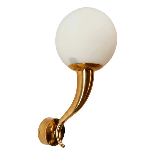 Brass Wall Light with White Sphere For Sale