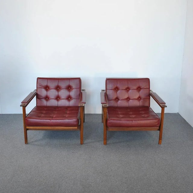 Set of Teak Leather Armchairs by Georges Coslin for 3V Arredamenti Padova, 1960s For Sale - Image 9 of 9