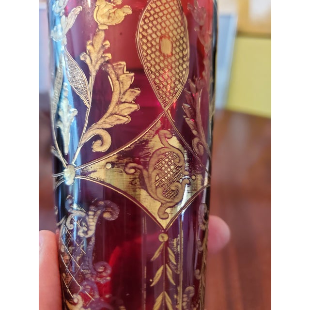 Glass Mid 19th Century Antique Bohemian Glass Moser Ruby Red Bud Vase For Sale - Image 7 of 11