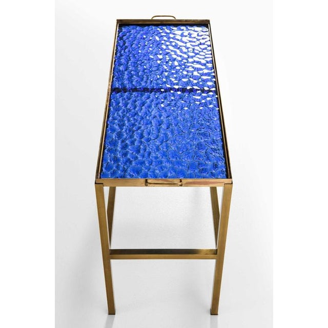 Scandinavian Modern Blue and Gilt Brass and Glass Side Table, 1950s For Sale - Image 4 of 7
