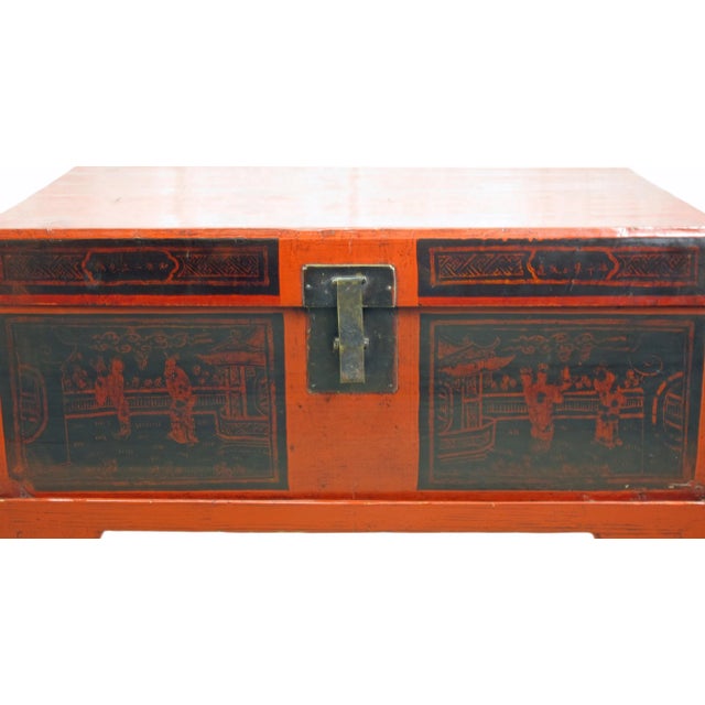 Red Antique Accent Cabinet Trunk With a Stand For Sale In Greensboro - Image 6 of 10