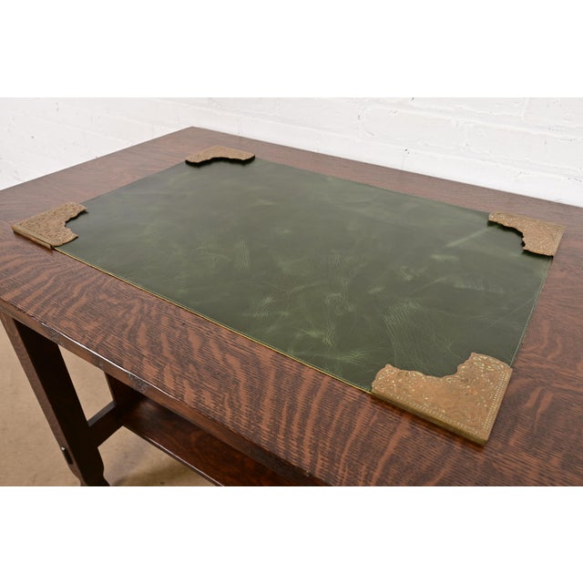 Art Deco Marshall Field & Co. Antique Viking Bronze Blotter Corners With Leather Desk Blotter, Circa 1910 For Sale - Image 3 of 13