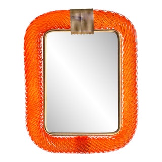 Mid-Century Modern Style Amber“Torchon” Murano Glass Picture Frame and Unaquered Brass in Barovier Style. For Sale