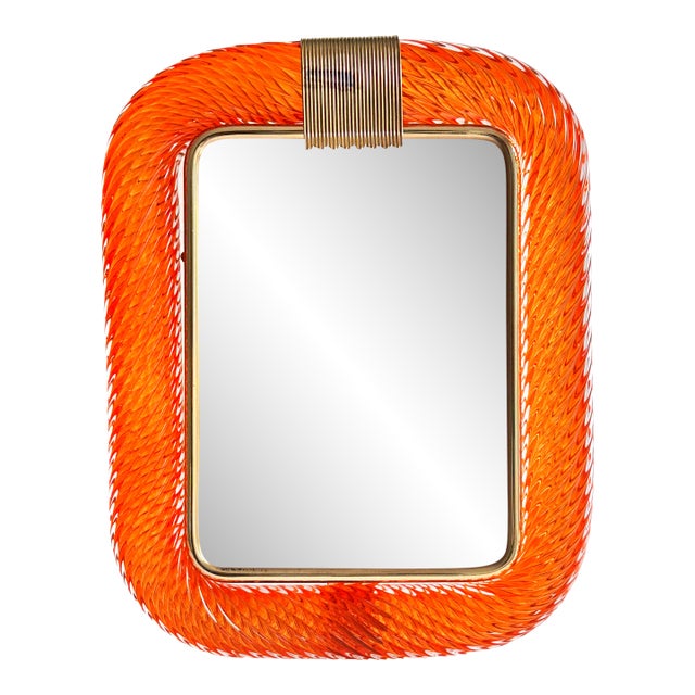 Mid-Century Modern Style Amber“Torchon” Murano Glass Picture Frame and Unaquered Brass in Barovier Style. For Sale