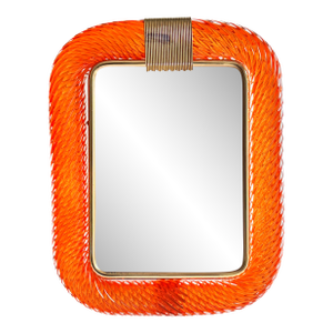 Mid-Century Modern Style Amber“Torchon” Murano Glass Picture Frame and Unaquered Brass in Barovier Style.