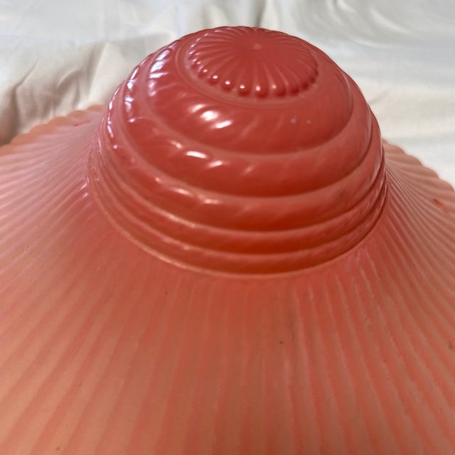 Salmon Vintage Art Deco Salmon Ribbed Pink Glass, Shade Lamp Fixture For Sale - Image 8 of 10