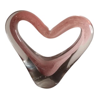 Pink Art Glass Heart Shaped Sculpture For Sale