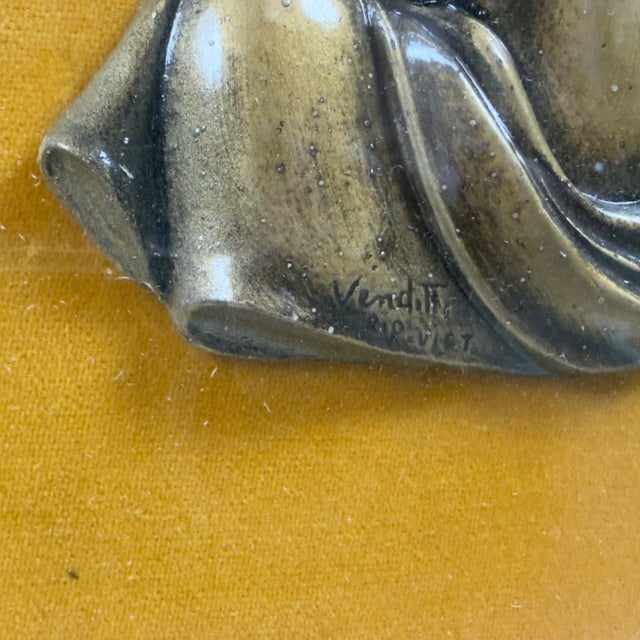 Brown Venditti, Madonna Bronze Bas-Relief Sculpture, 1950s, Bronze and Wood For Sale - Image 8 of 11