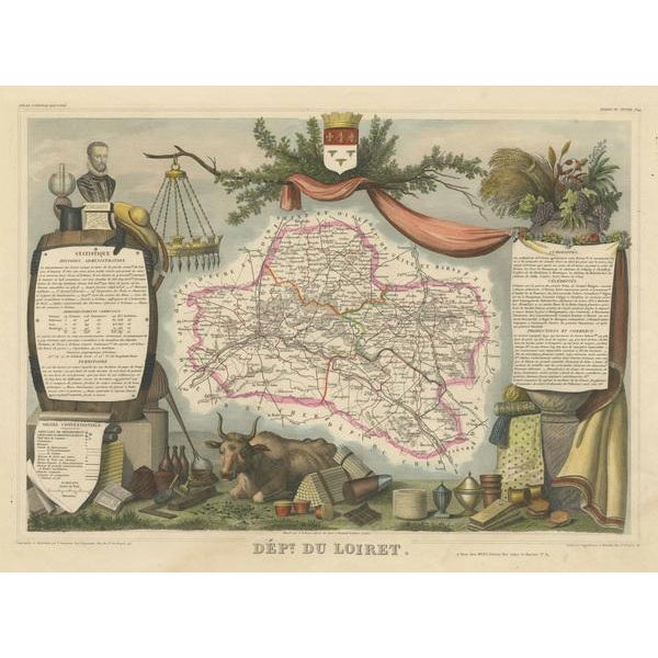 Antique Map of the Department of Loiret, France For Sale - Image 3 of 6