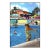 Sea Breeze - Framed Pool Scene Original Mid Century Modern Figurative Mixed Media Art by Michael Giliberti For Sale