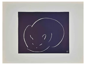 Simon Haret, Cat, Woodcut, Mid-20th Century