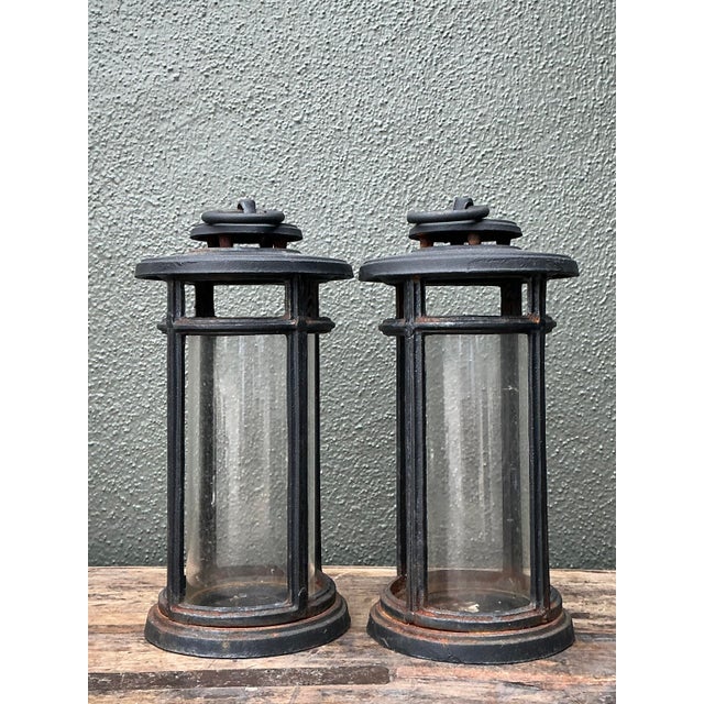Vintage Wrought Iron Lanterns - A Pair For Sale In West Palm - Image 6 of 12