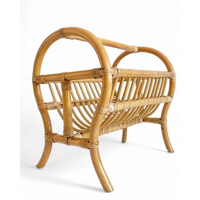 French Riviera Magazine Rack in Bamboo Rattan, 1960s For Sale - Image 4 of 11