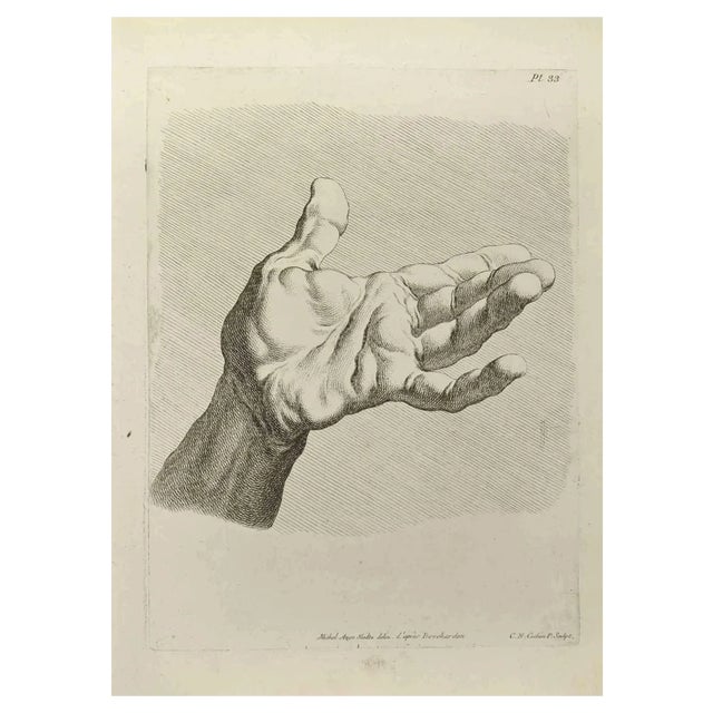 Nicholas Cochin, The Study of Hand after Bouchardon, Etching, 1755 For Sale