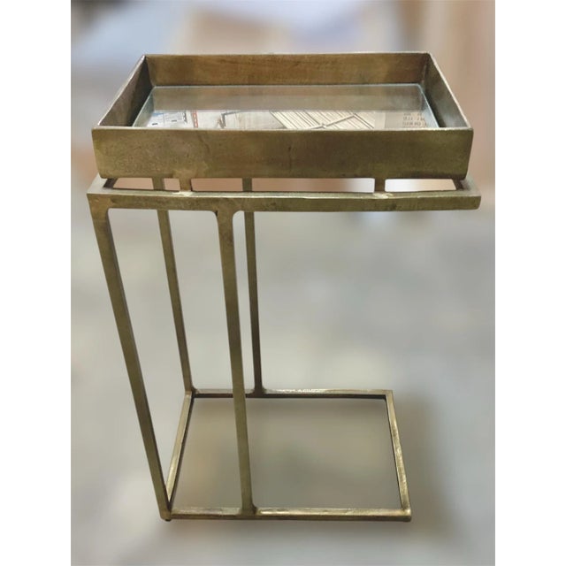 Crate & Barrel Echo Modern Industrial C-Table in Antique Brass Finish With Mirrored Glass, Imar-199-Cb For Sale In Richmond - Image 6 of 12