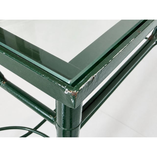 1980s Attributed to Mario Papperzini for Janus Et Cie Green Iron and Glass Console Table For Sale - Image 17 of 18