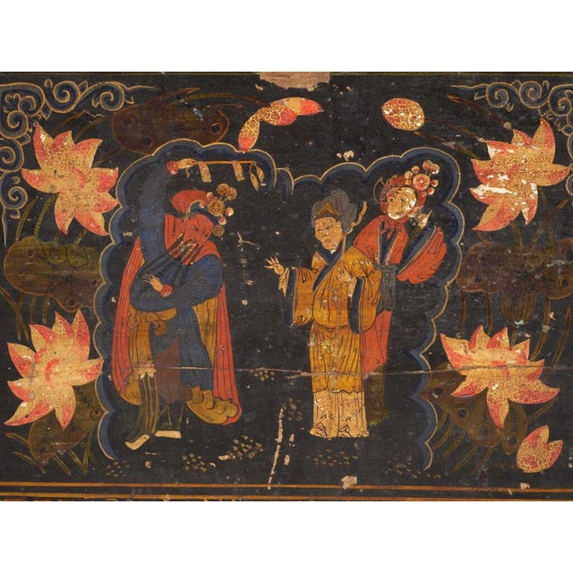 Wood Antique Chinese Painted Trunk For Sale - Image 7 of 10