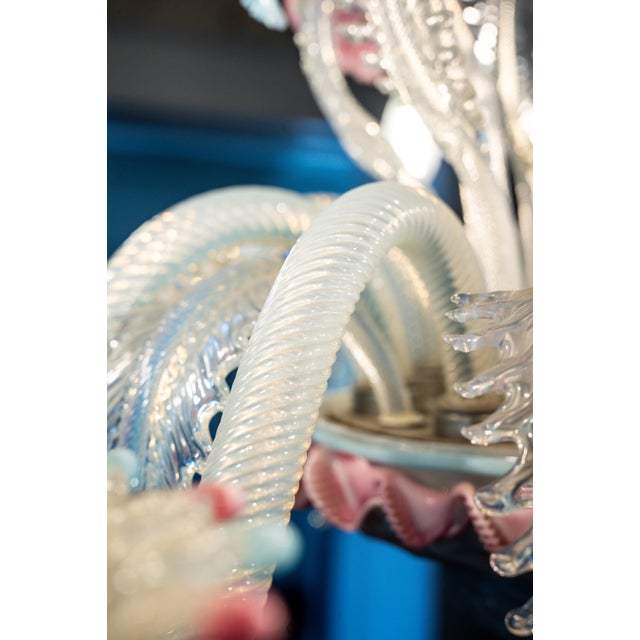 Transparent 1977 Vetreria Artistica Stefano Murano 36” Pastel Opalescent Floral Chandelier For Sale - Image 8 of 17
