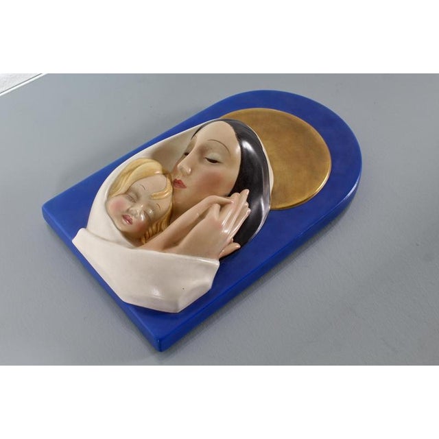 Blue Madonna and Child in Glazed Ceramic attributed to O. Maraini for Lenci, Italy, 1940s For Sale - Image 8 of 12