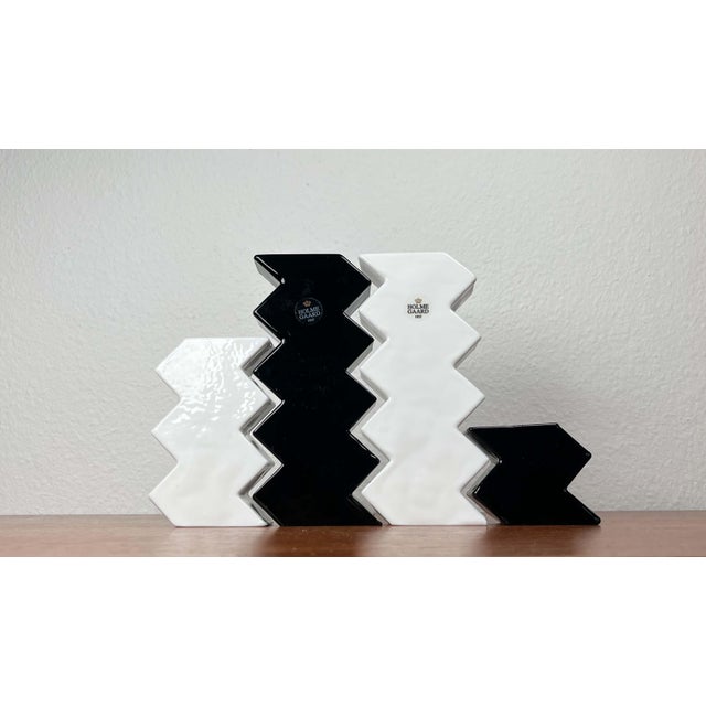 Glass Postmodern Black and White Glass Candleholder by Halskov & Dalsgaard for Holmegaard, Set of 4 For Sale - Image 7 of 18