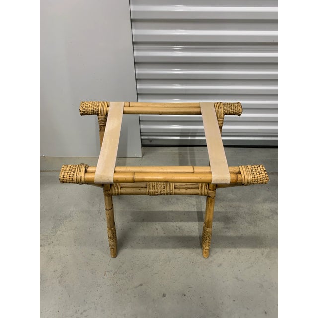 Vintage 1980’s Bamboo & Wicker Folding Tray Table For Sale - Image 4 of 6