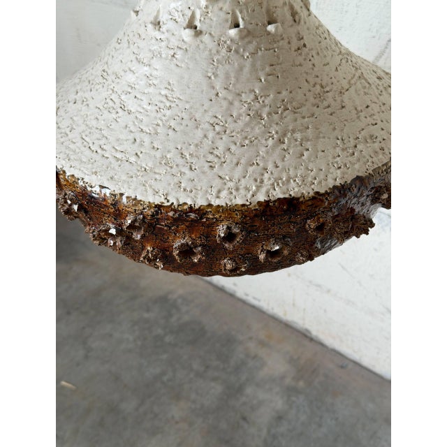 1970s Mid-Century Modern Ceramic Pendant Light Fixture Textured Studio Pottery Ceiling Lamp For Sale - Image 10 of 11