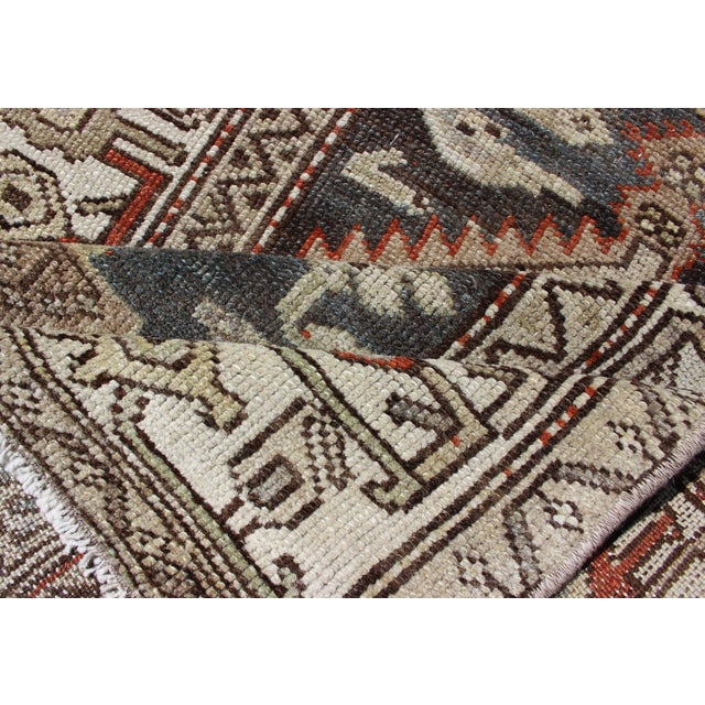 Long Persian Kurdish Runner With Medallion Design in Charcoal, Ivory and Red For Sale - Image 13 of 14