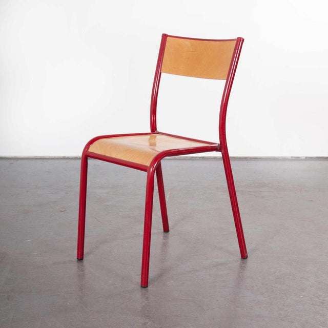 Red Stacking Dining Chair with Beech Seat from Mullca, 1970s For Sale - Image 9 of 10