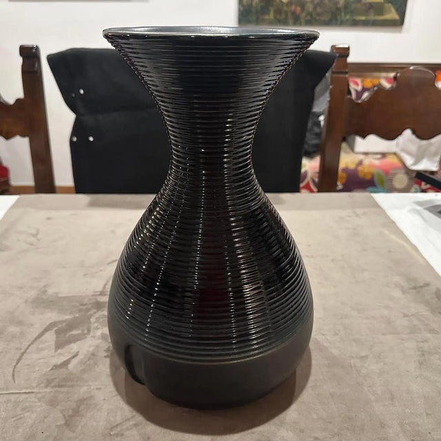 1970s Modern Gray and Black Ceramic Italian Vase by Ceramiche Santambrogio For Sale - Image 9 of 12