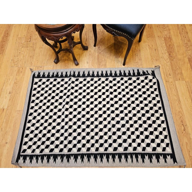 1900 - 1909 Vintage Native American Navajo Rug, Handwoven Wool, Allover Tumbling Block Pattern, 3x5 For Sale - Image 5 of 13
