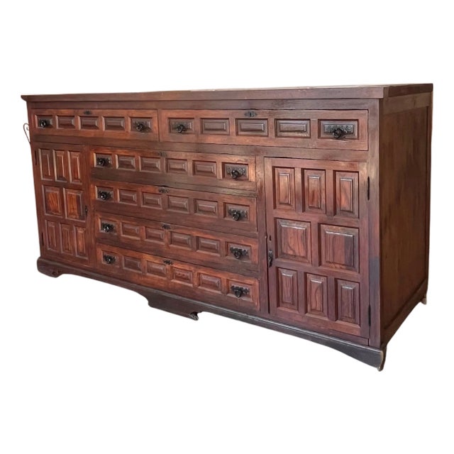 Large 20th Church Spanish Baroque Carved Walnut Tuscan Credenza or Buffet For Sale
