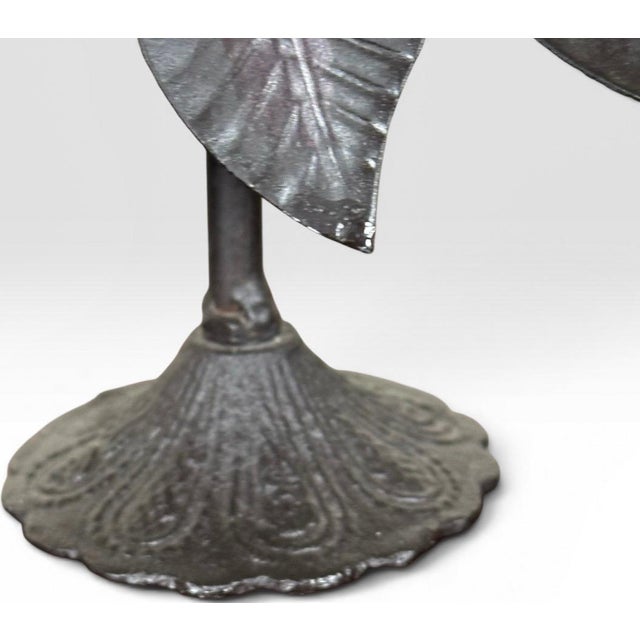 Vintage Brutalist Hollywood Regency Metal Leaf Candlesticks - A Pair For Sale - Image 12 of 13