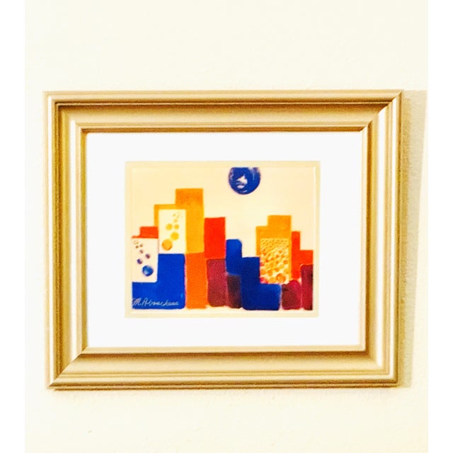 Abstract Set of Three Limited-Edition Late 20th-Century Modern Giclée Signed Prints of City Buildings Under Moon For Sale - Image 3 of 9