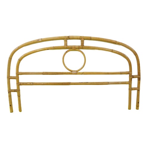 Woven Bamboo Headboard with Arch and Circle Pattern For Sale